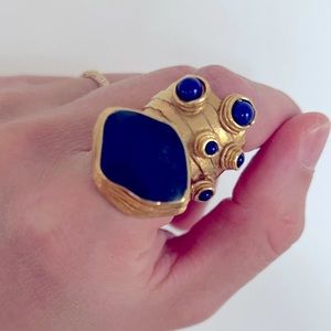 YSL Yves Saint Laurent Arty Ring Gold and Blue Size 7